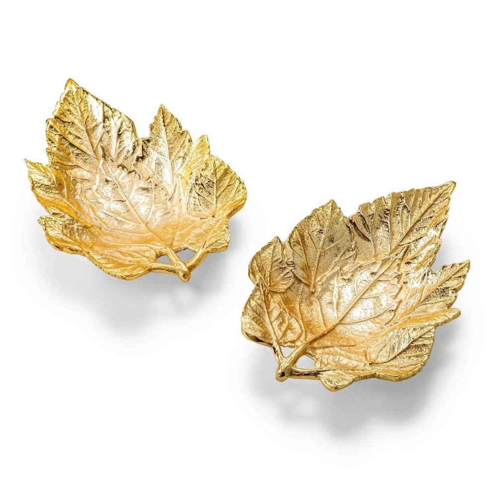 Brand new Set Of 2 Gold Metal Autumnal Leaves Dishes